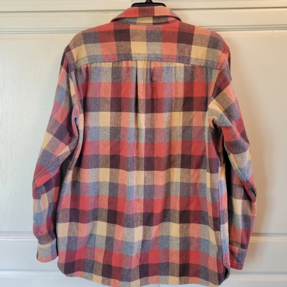 L.L. Bean Red Tan Gray Heavyweight Flannel Long Sleeve Button Up Shirt - Picture 2 of 4